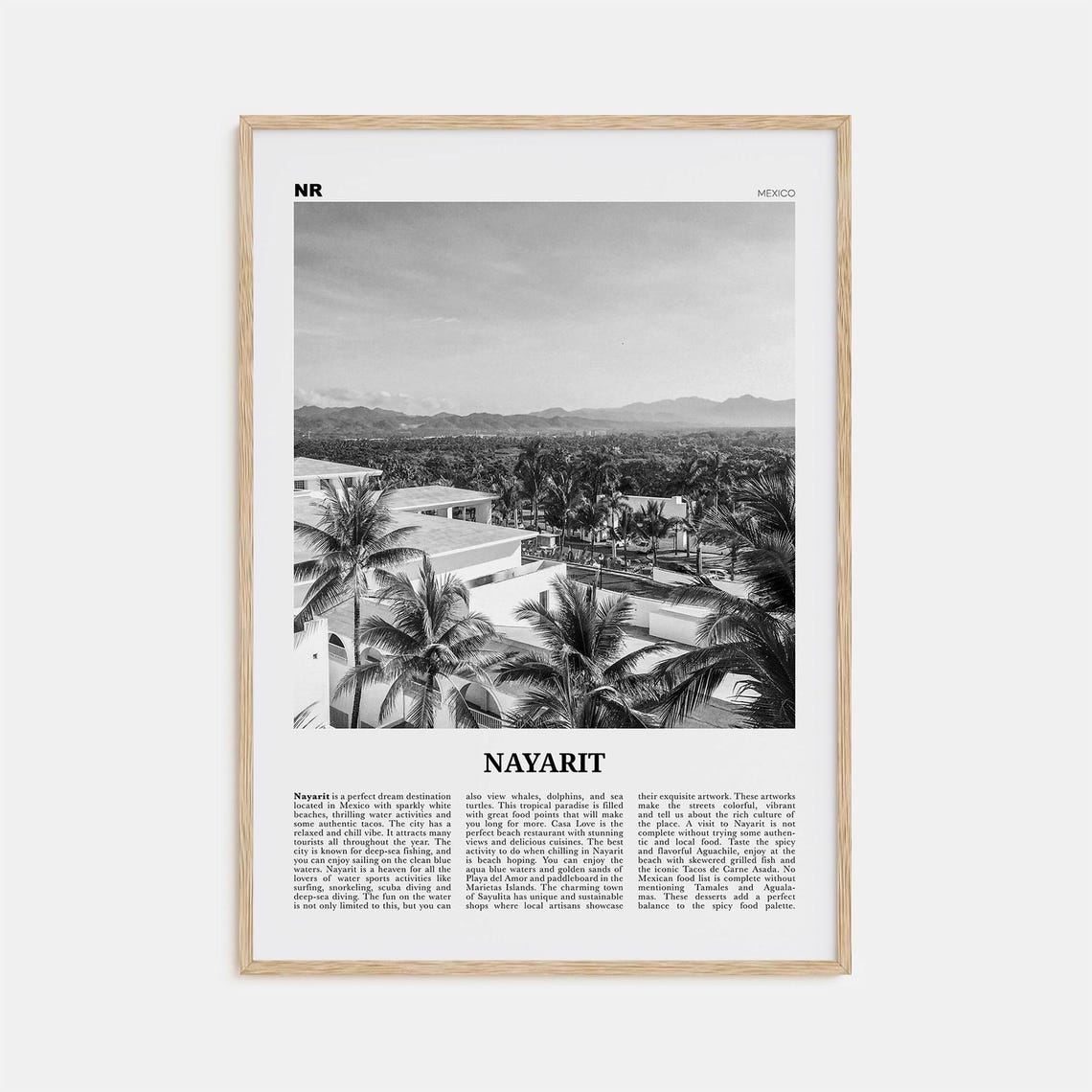 Nayarit Black and White Mexico Travel Poster, Tepic
