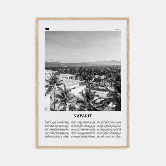 Nayarit Black and White Mexico Travel Poster, Tepic