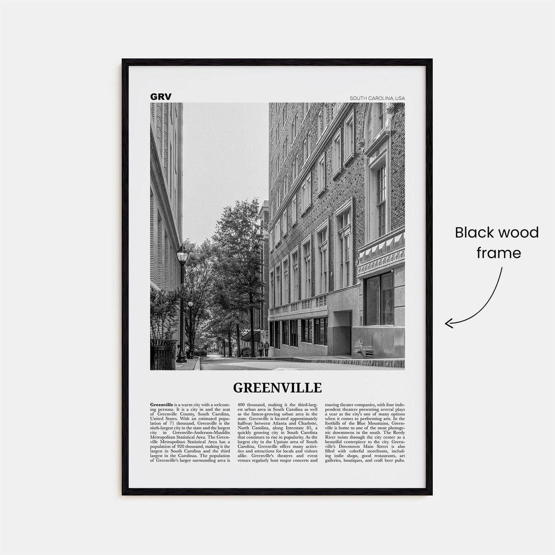 Greenville Print Black And White No 2 Greenville Wall Art Greenville Poster Greenville Photo South Carolina Usa United States - Image 3