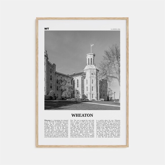 Wheaton, Illinois Black and White Map Art Print