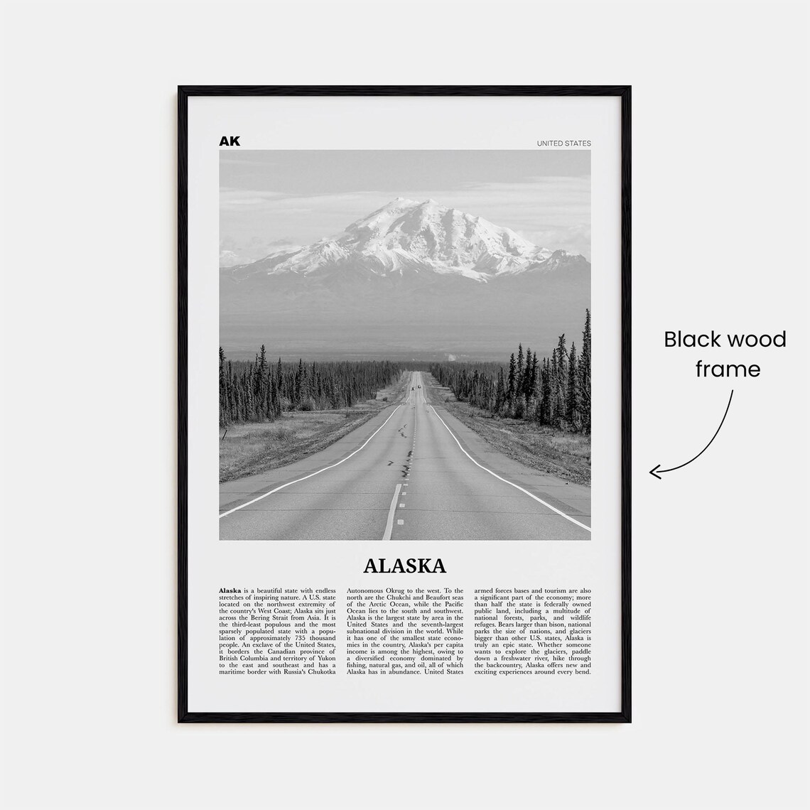 Alaska Black and White Travel Poster, United States - Image 3