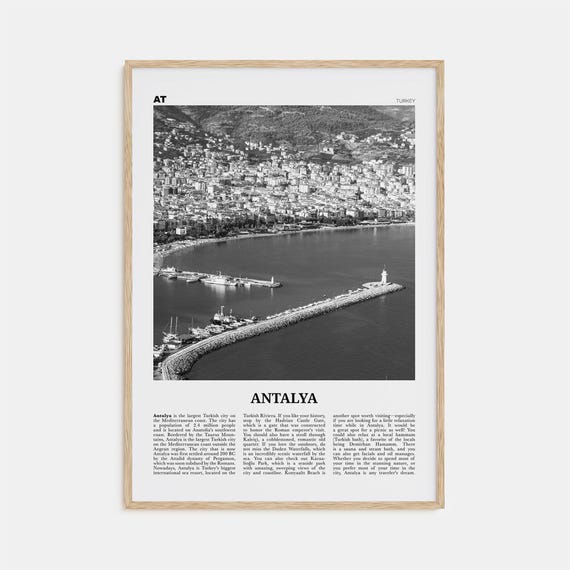 Antalya Black and White Travel Poster, Turkey