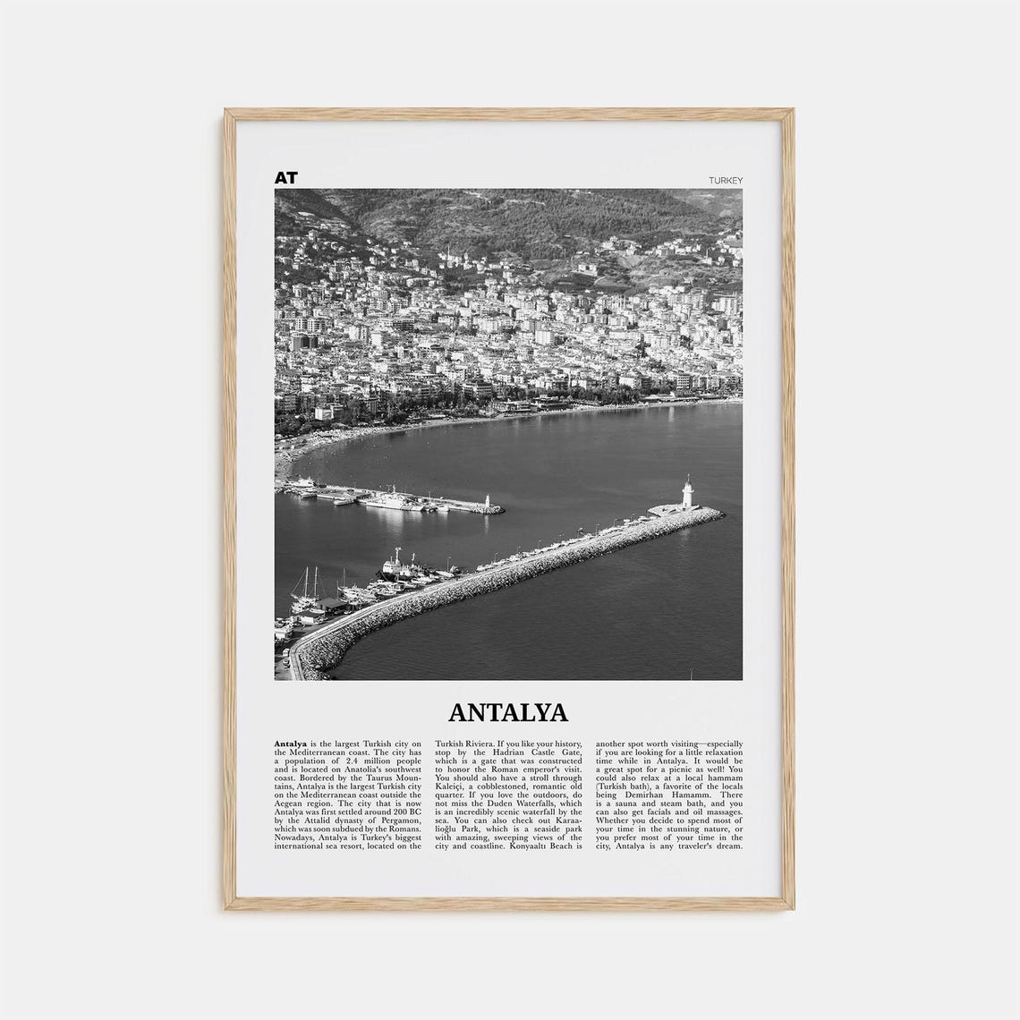 Antalya Black and White Travel Poster, Turkey