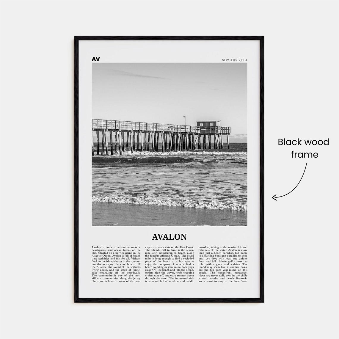 Avalon Black and White Travel Poster, New Jersey - Image 3