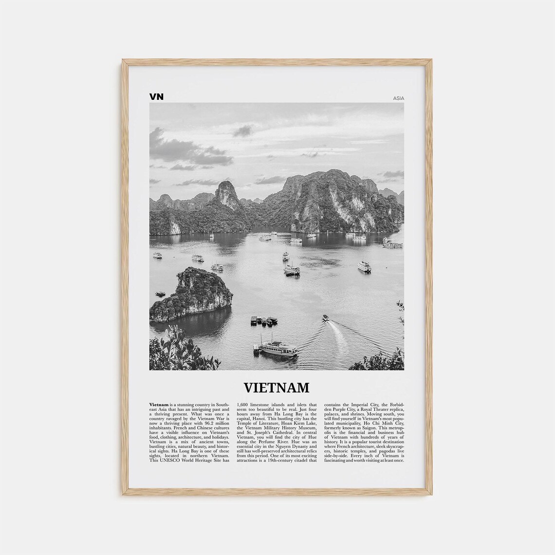 Vietnam Black And White Travel Poster, Hanoi, Asia