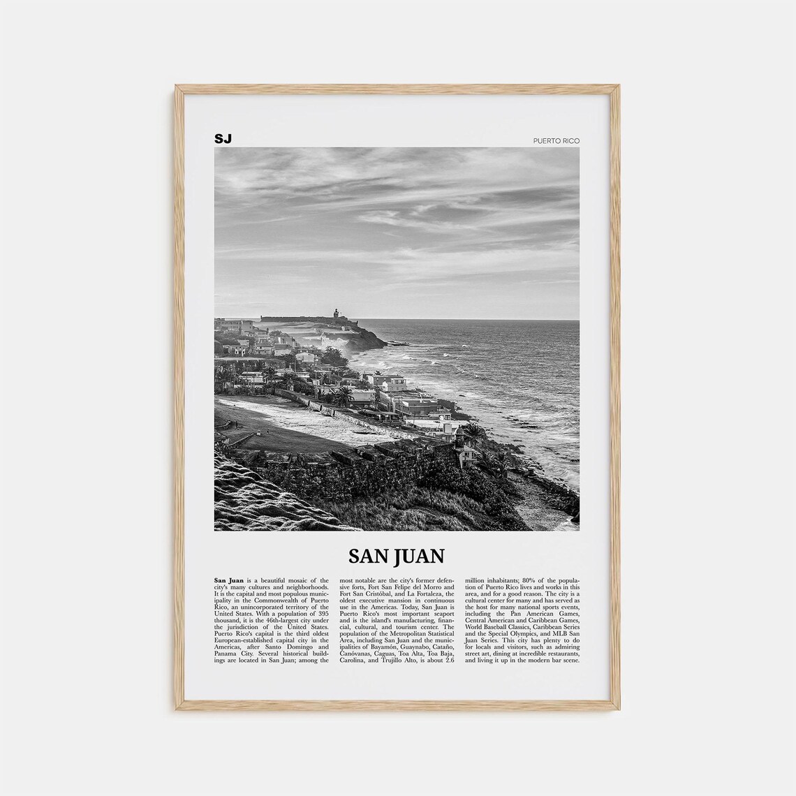 San Juan Black and White Travel Poster, Puerto Rico