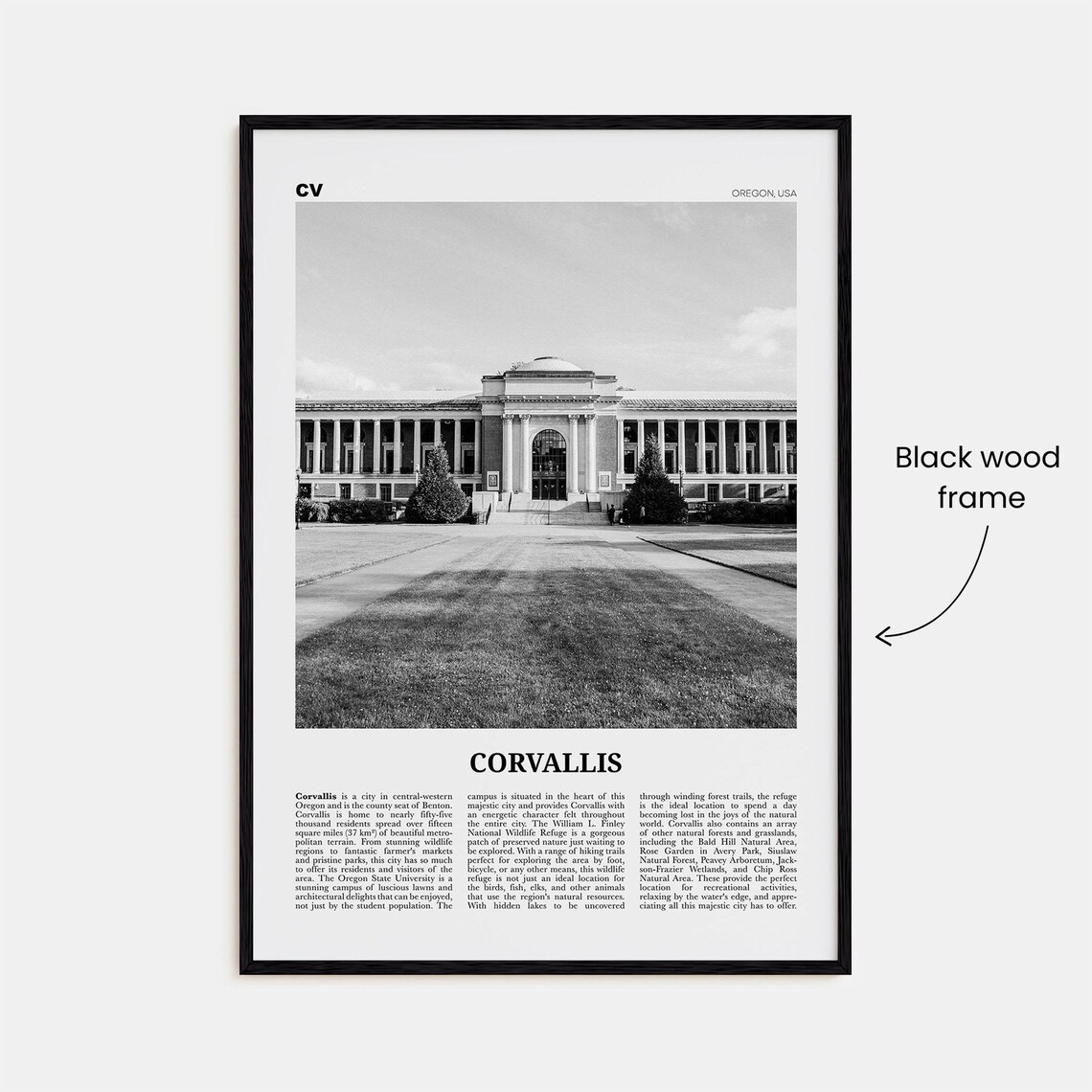 Corvallis, Oregon Black and White Travel Poster - Image 3