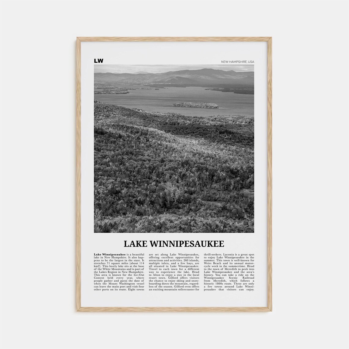 Lake Winnipesaukee Black and White Travel Poster