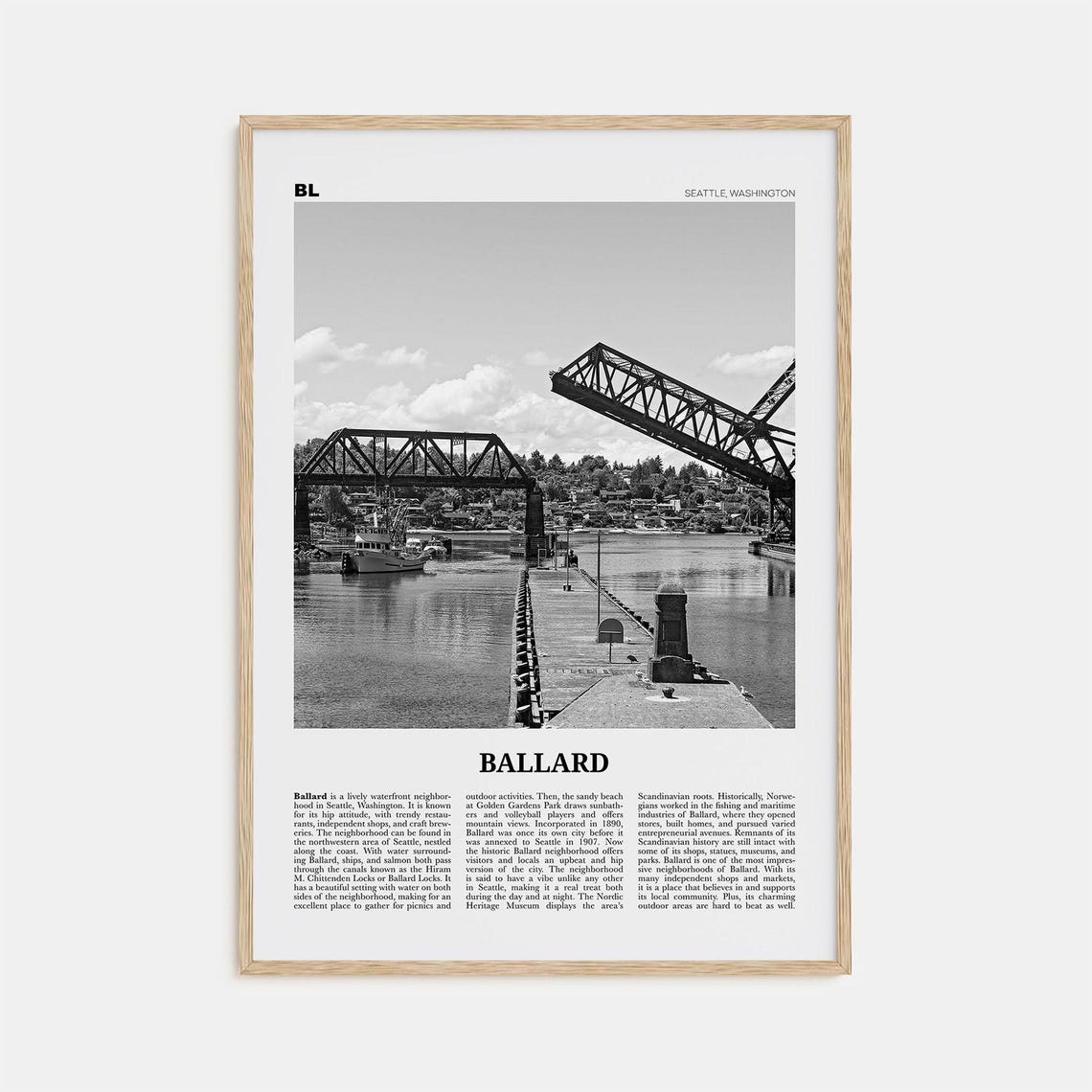 Ballard, Washington Black and White Travel Poster