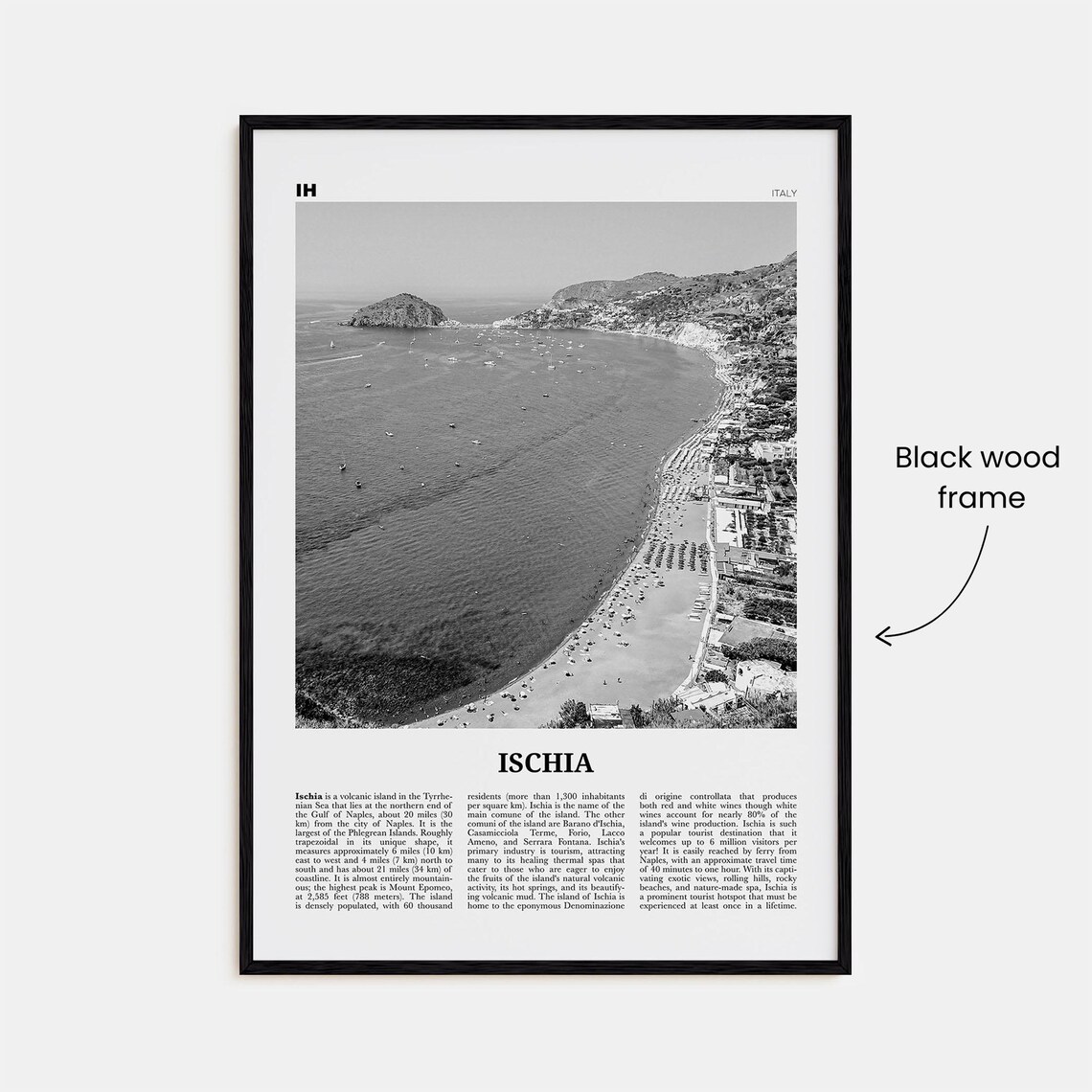 Ischia Black and White Travel Poster, Italy Photo - Image 3
