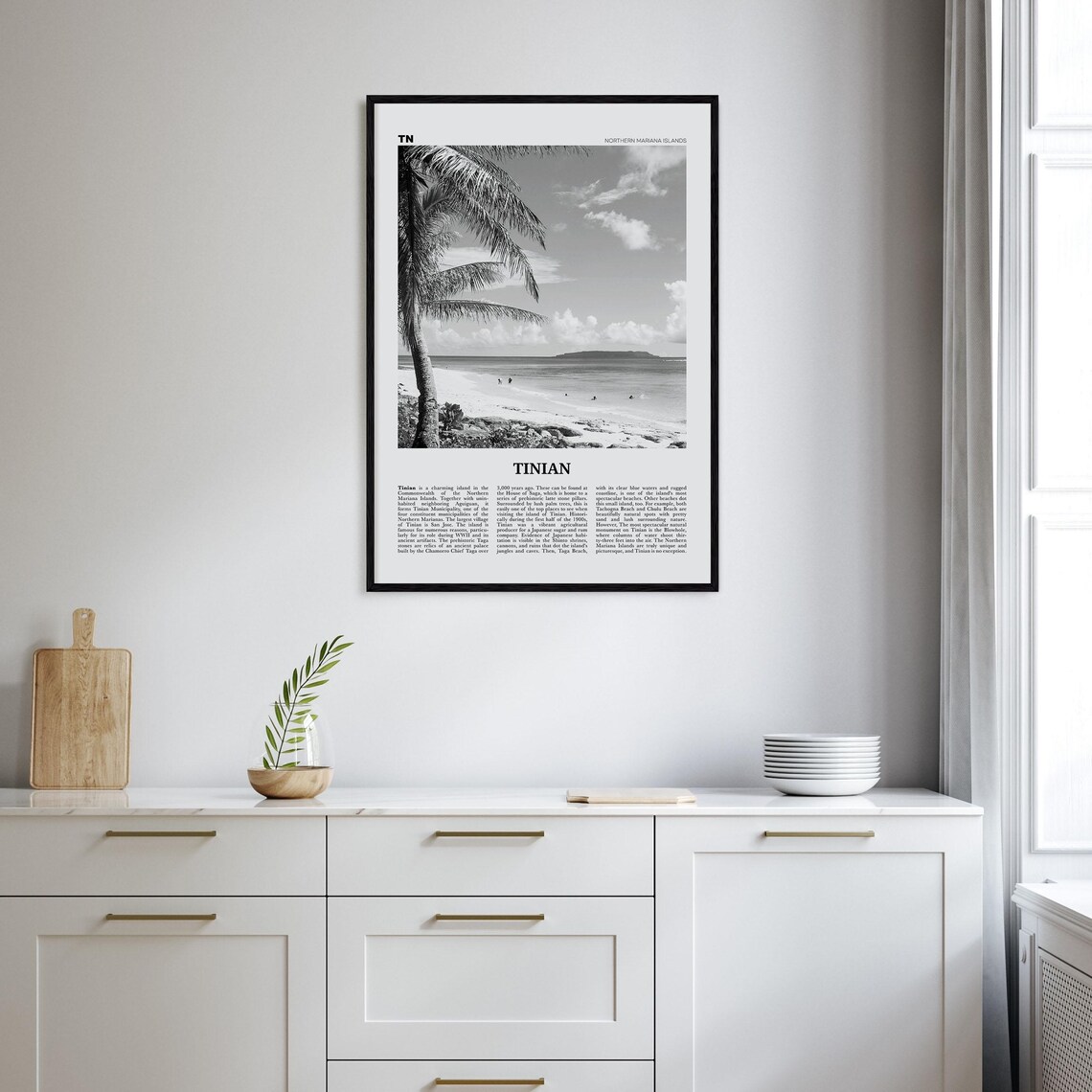 Tinian Map, Black And White Poster, Northern Mariana Islands - Image 2