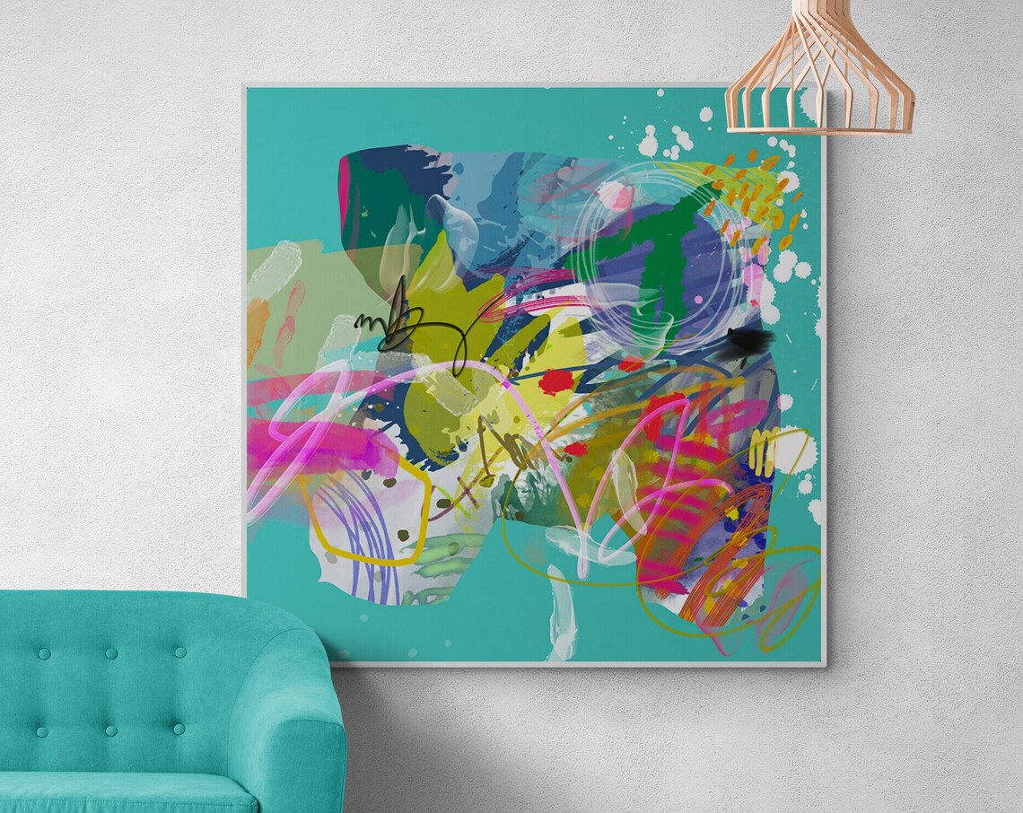 Mint Green Abstract Painting, Colorful Wall Art Print - Image 5