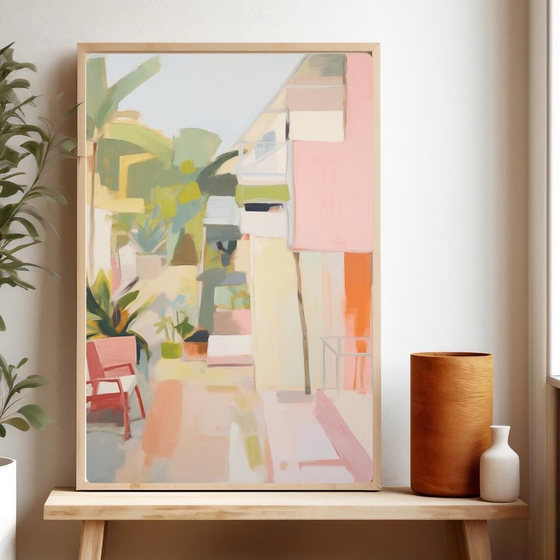 Abstract Pastel French Village Courtyard Soft Color Painting Poster