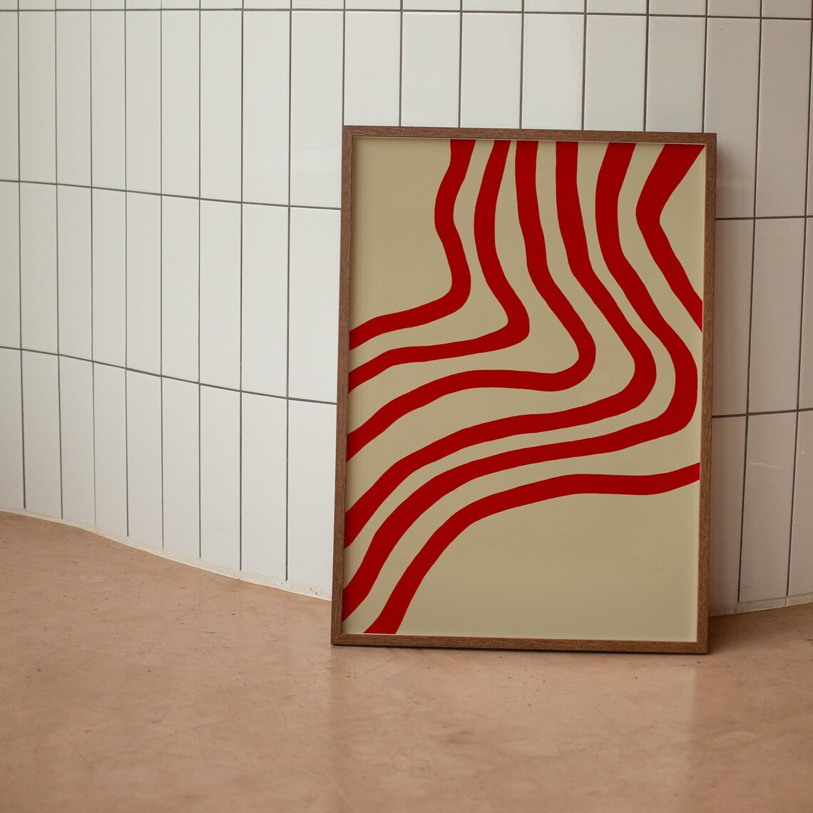 Red Abstract Bold Line Art Poster, Scandinavian