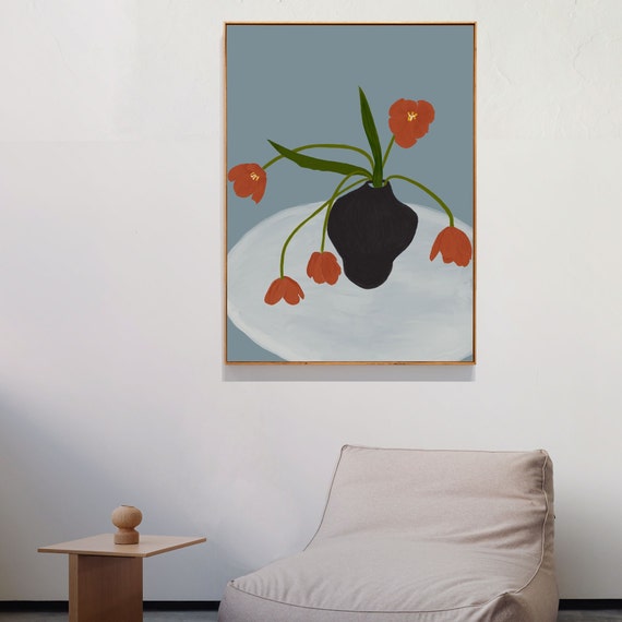 Red Tulips In A Vase Floral Art Print