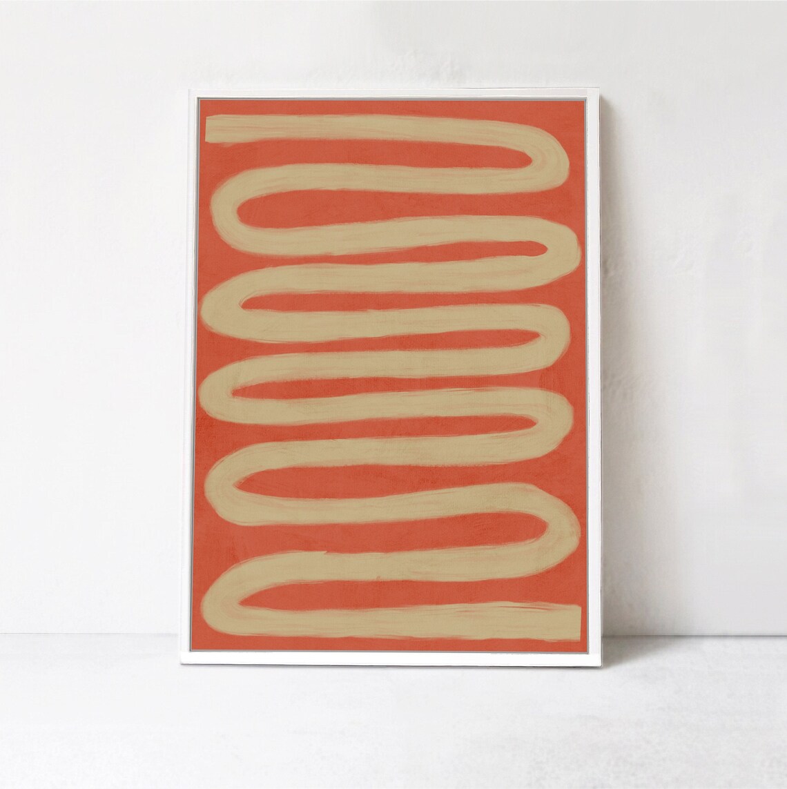 Abstract Brushstroke Curved Line Poster, Red Wall Decor