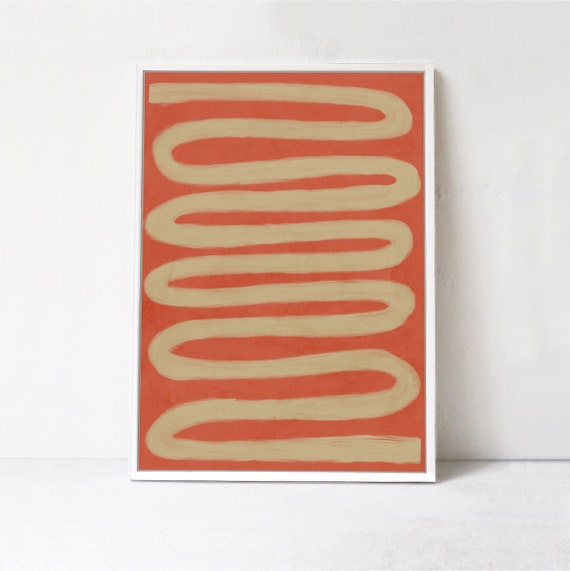 Abstract Brushstroke Curved Line Poster, Red Wall Decor
