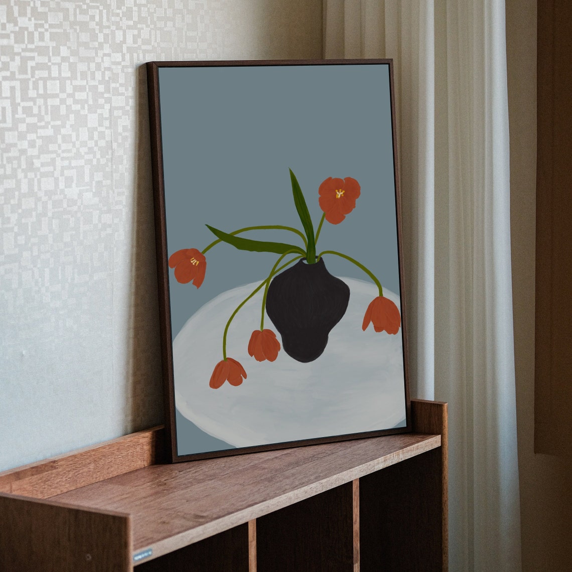 Red Tulips In A Vase Floral Art Print - Image 2
