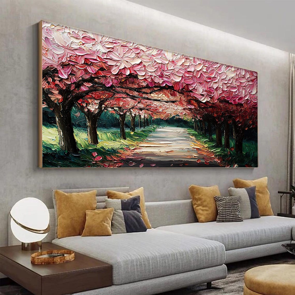 Cherry Blossom Pink Tree Tunnel Path Impasto Spring Art Poster - Image 4