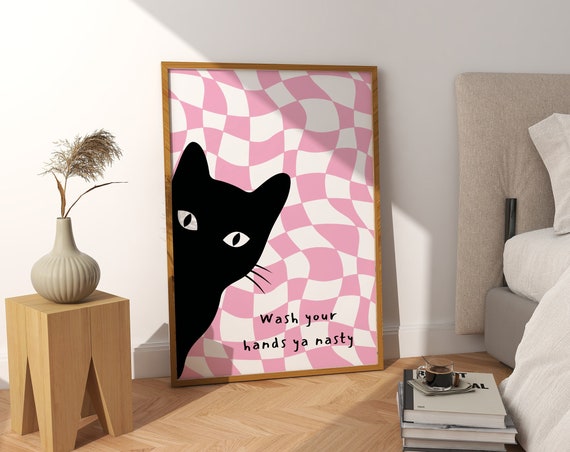 Funny Black Cat Bathroom Art Print