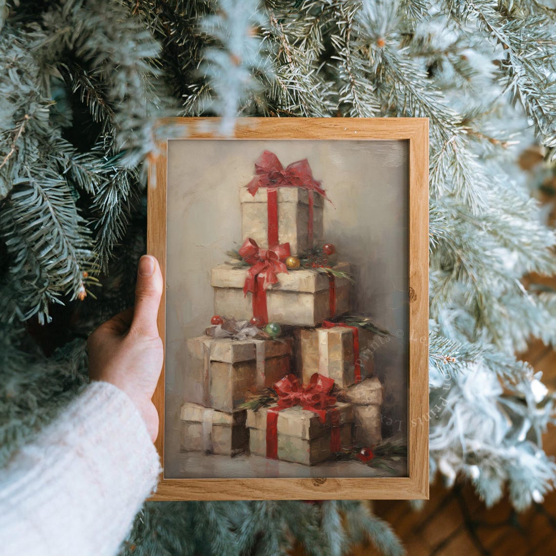 Stacked Christmas Gift Boxes with Red Bows Holiday Decor Poster - Image 8