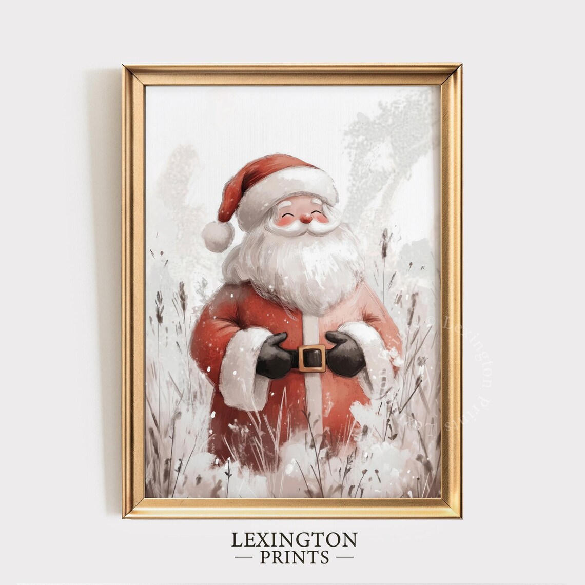 Cheerful Santa Claus in Snowy Wildflower Field Christmas Wall Art - Image 5