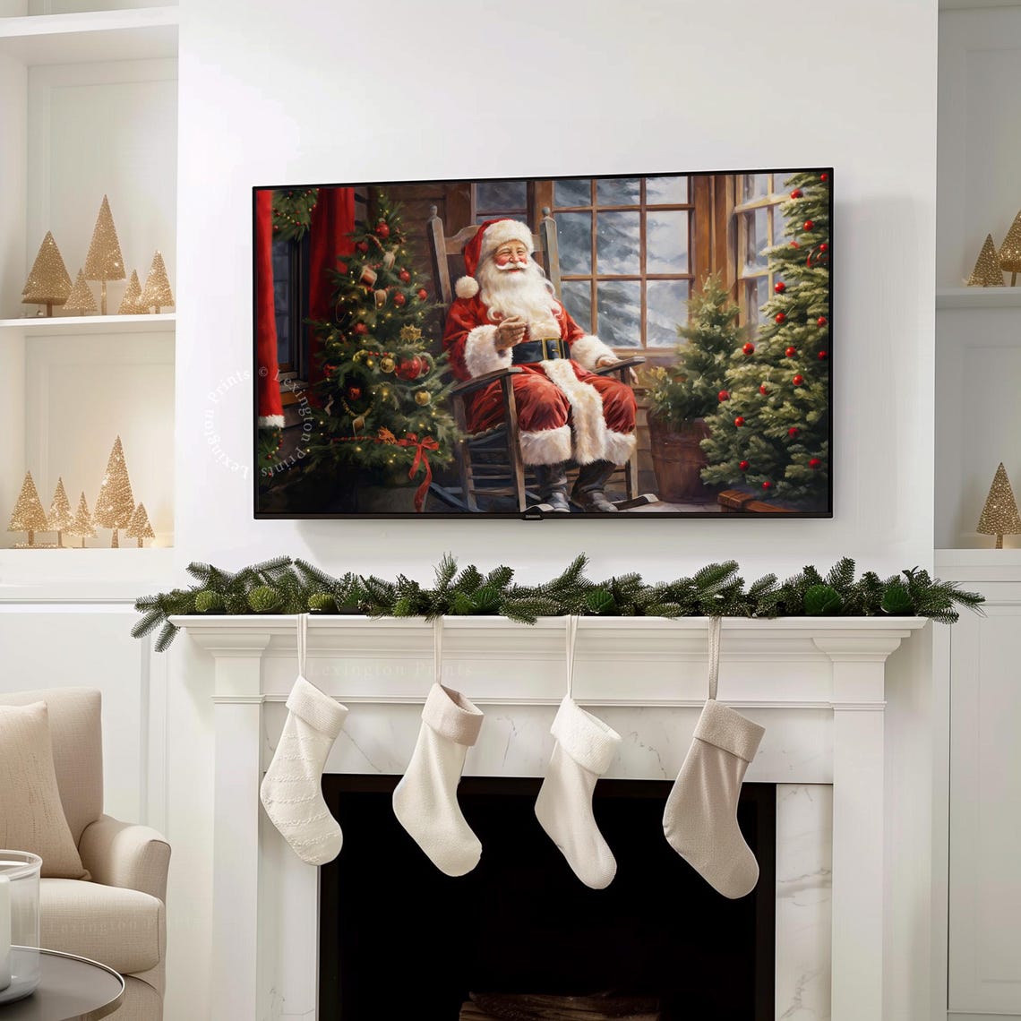 Santa Rocking Chair Christmas Frame Tv Art Christmas Santa Christmas Wall Art Winter Cottagecore Art Vintage Christmas Decor Santa Print 445 - Image 7