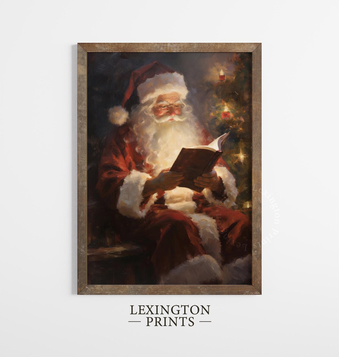 Vintage Christmas Wall Art Santa Reading Book Christmas Oil Painting Art Cottagecore Academia Art Christmas Decor Winter Print 373 - Image 2