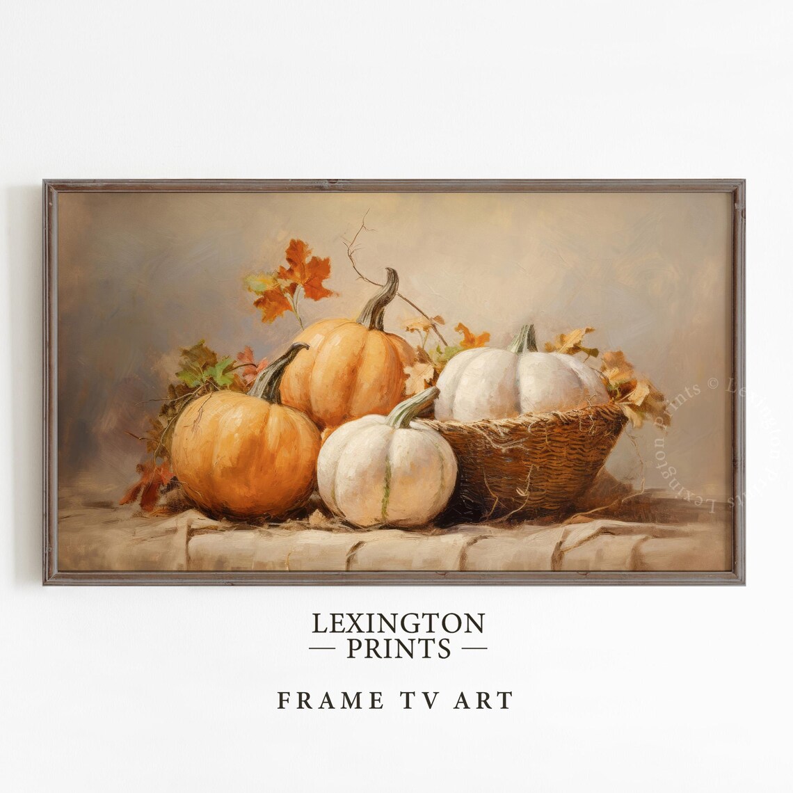 Harvest Pumpkins Orange And White Rustic Still Life Frame TV Art Poster - Image 5