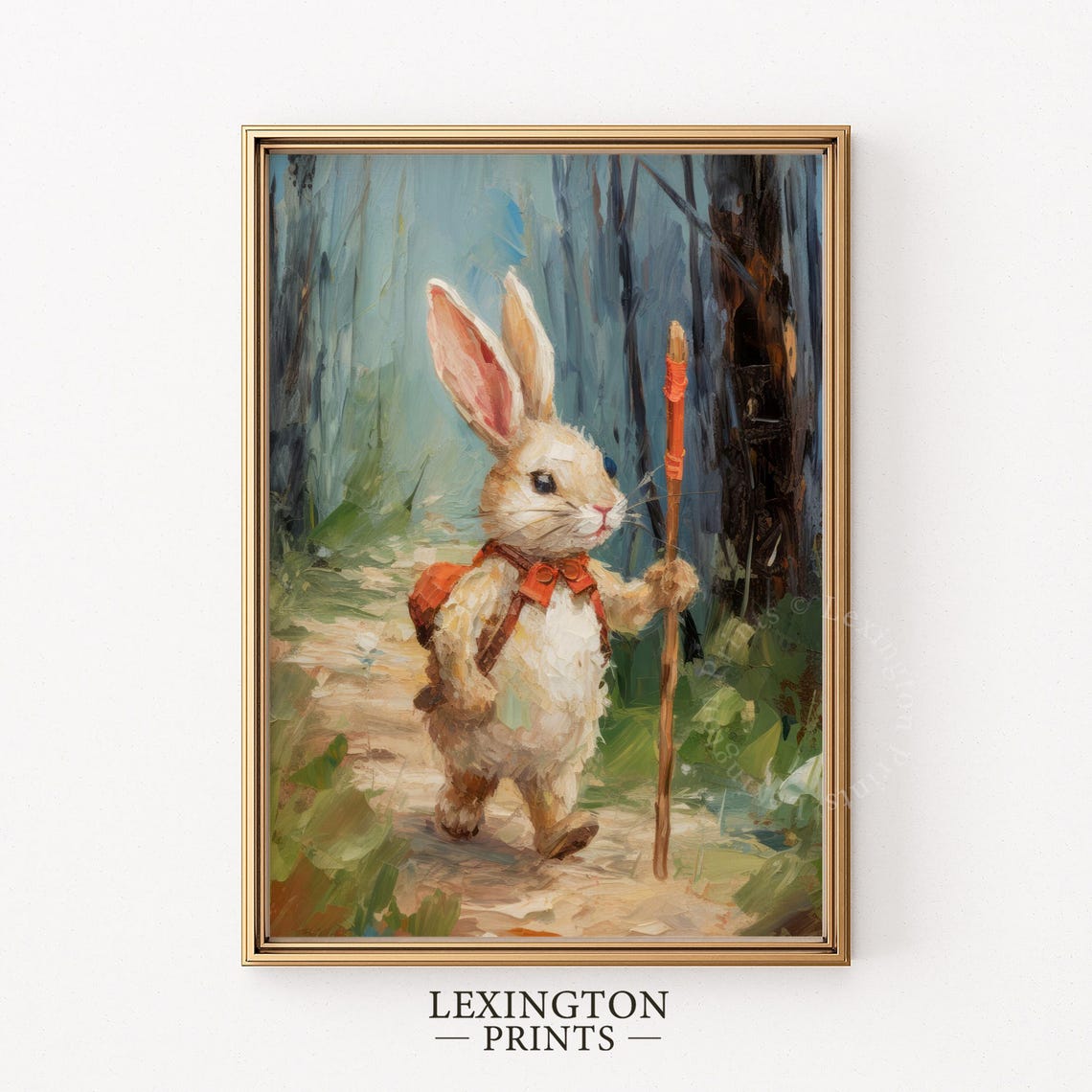 Hiking Bunny Easter Rabbit Forest Painting Cute Spring Art Poster - Image 4