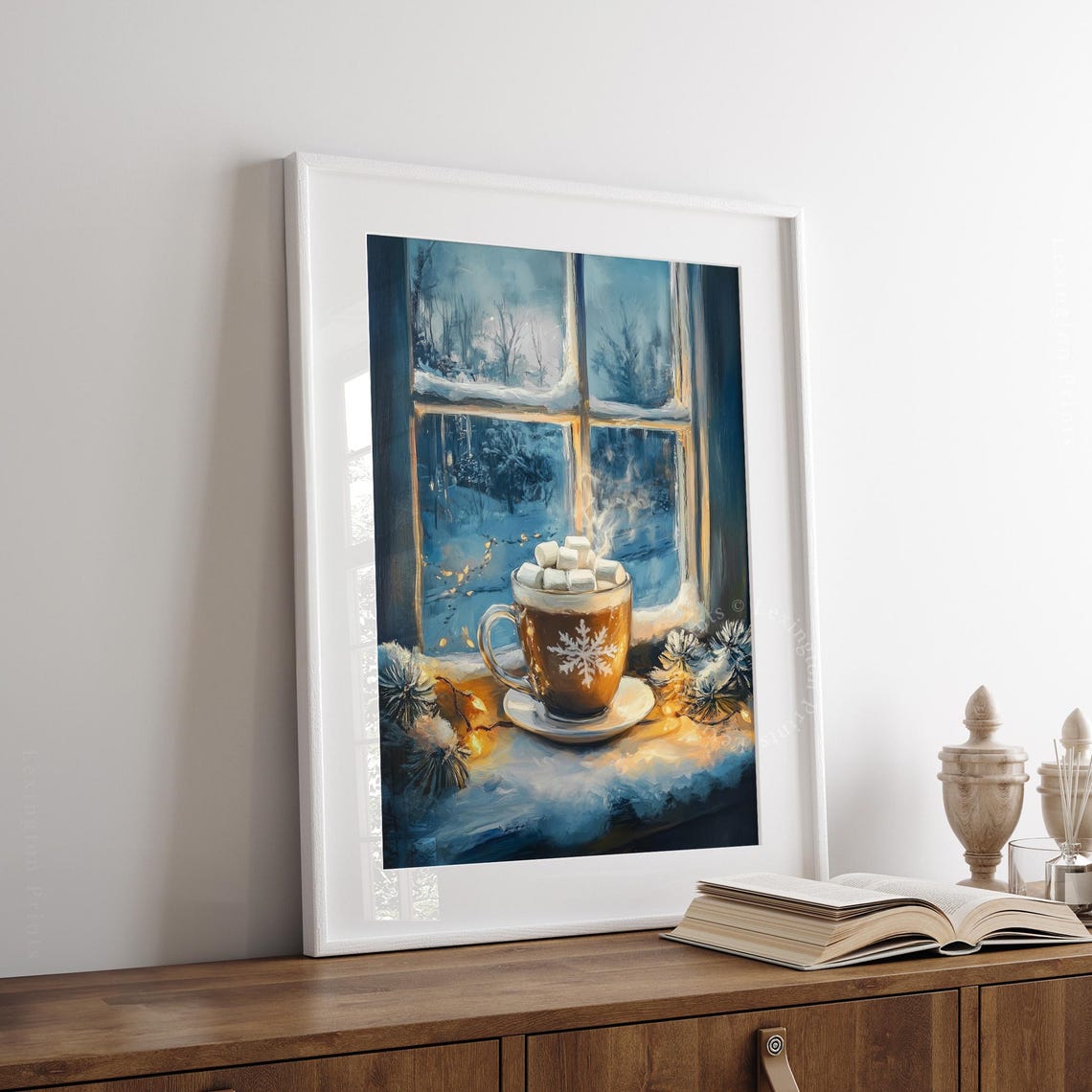 Cozy Hot Chocolate Mug Snowy Window Winter Kitchen Art Poster - Image 7