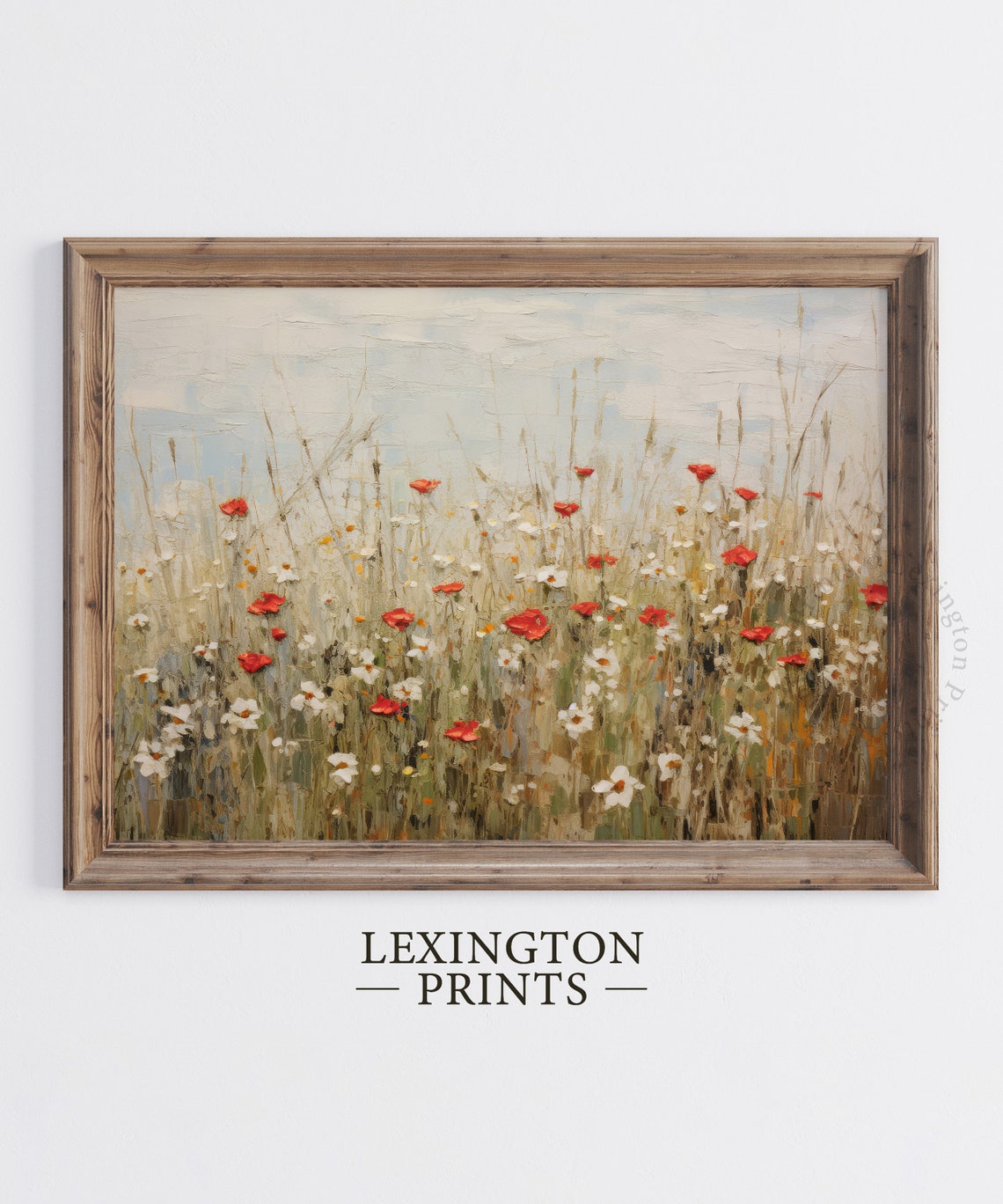Red Poppies and White Daisies in Soft Wildflower Meadow Poster - Image 5