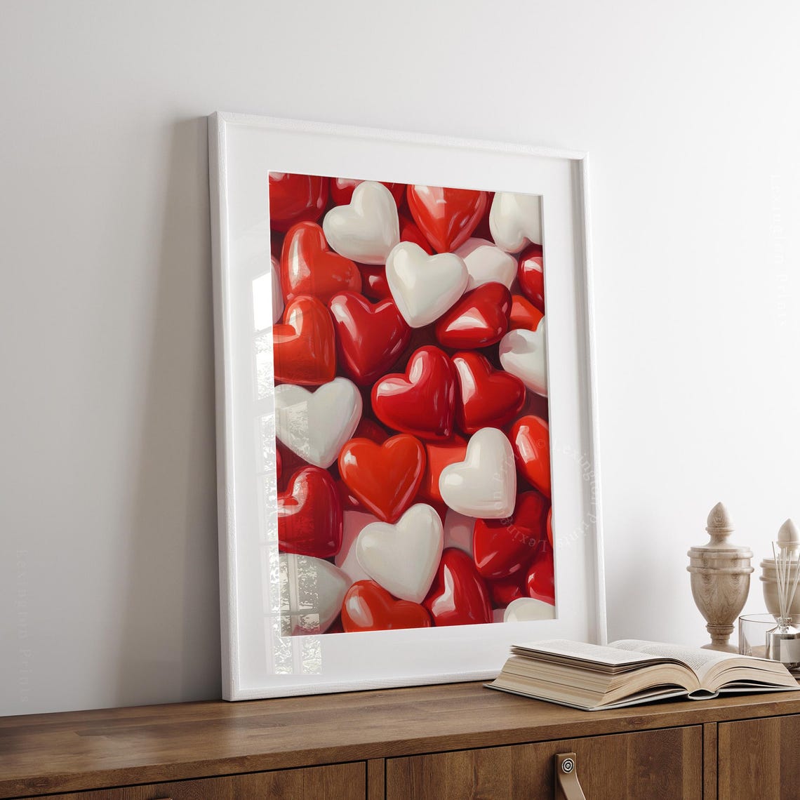 Glossy Red White Candy Hearts Valentine Day Romance Bedroom Poster - Image 8