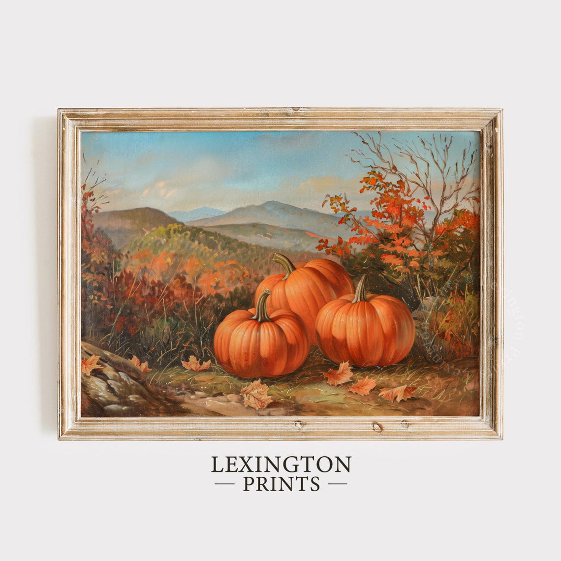 Orange Pumpkins with Autumn Mountain Valley Fall Landscape Wall Art - Image 3
