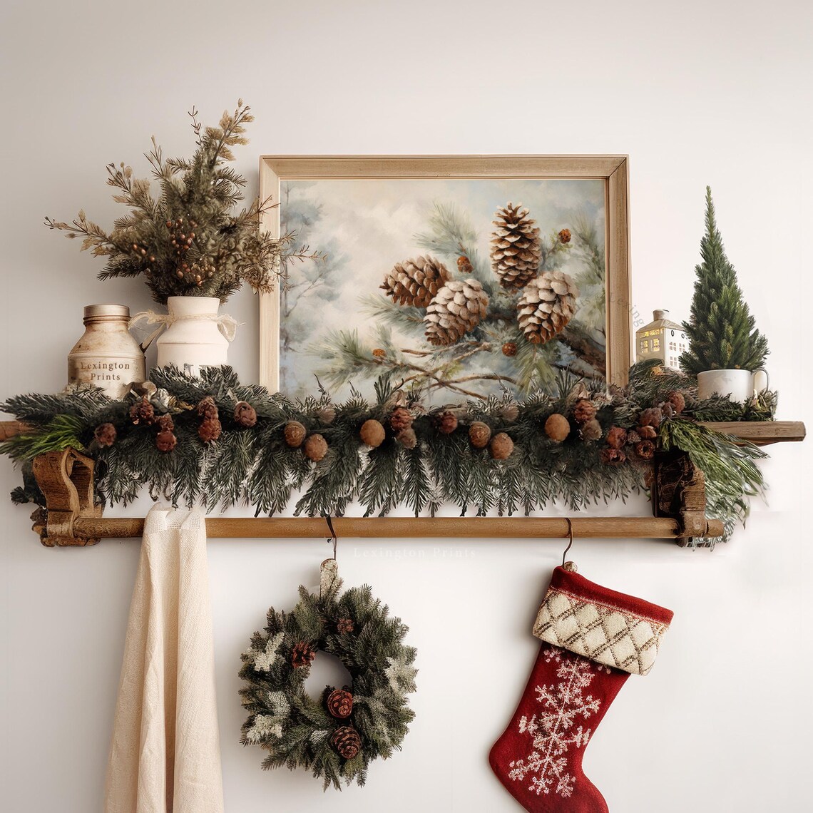 Snowy Pine Cones Frosted Evergreen Branch Winter Painting Poster - Image 7