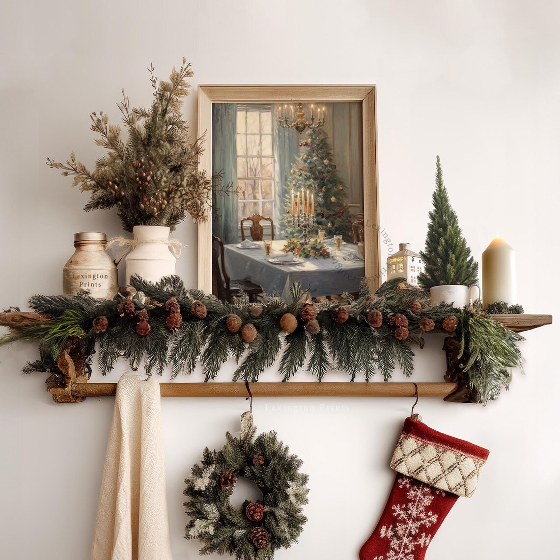 Vintage Christmas Oil Painting Christmas Wall Art Christmas Tree Living Room Wall Art Farmhouse Winter Kitchen Christmas Decor 229 - Image 6