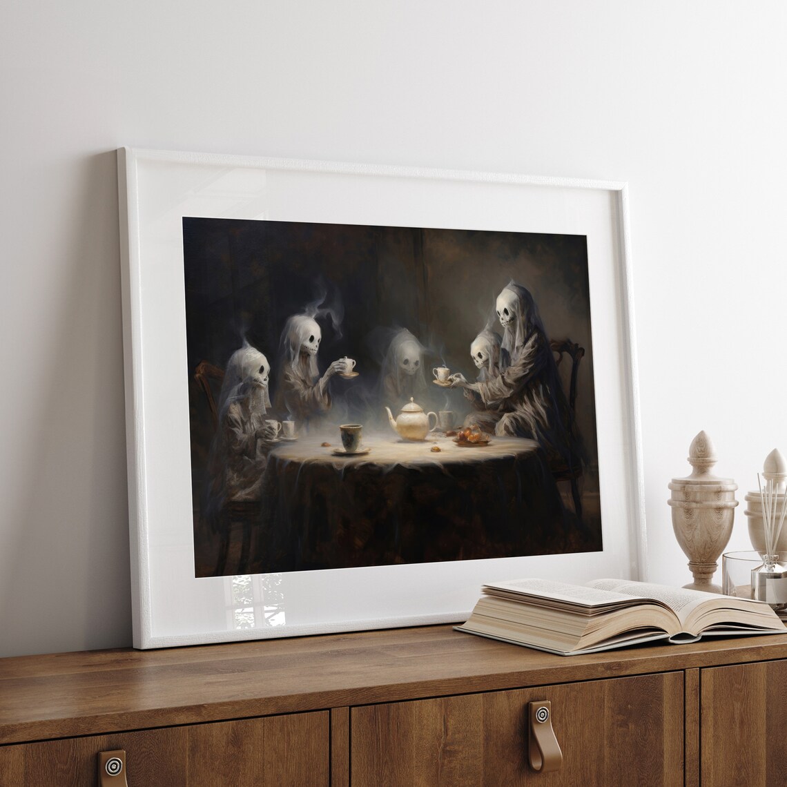 Ghosts Having a Haunted Tea Party Dark Oil Painting Halloween Poster - Image 4