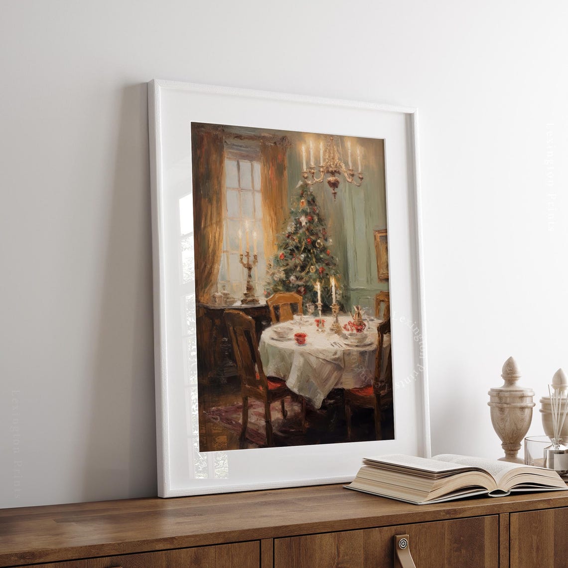 Elegant Christmas Dining Room Set Table Candlelight Holiday Art Poster - Image 3