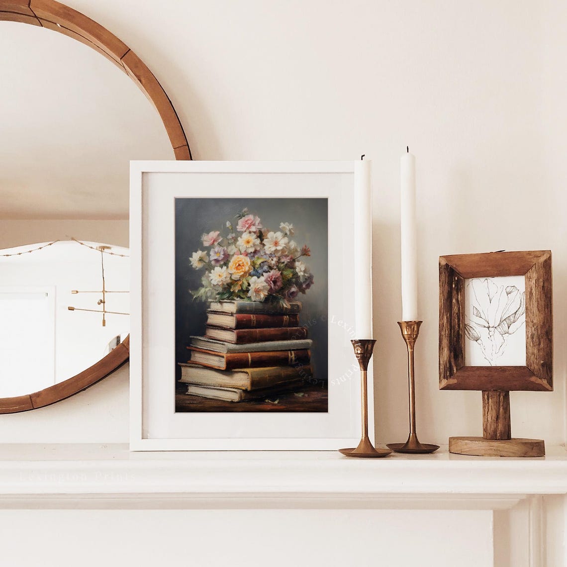 Stack of Vintage Books with Spring Flower Bouquet Still Life Poster - Image 2