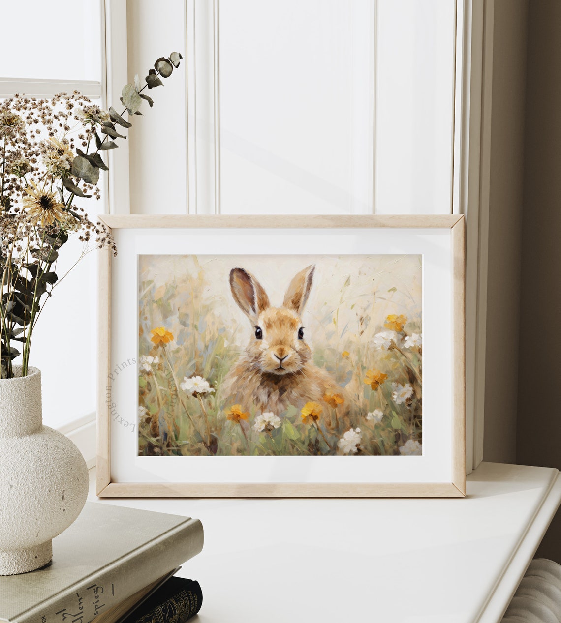 Curious Rabbit Among Orange Wildflowers Vintage Meadow Art Print - Image 7
