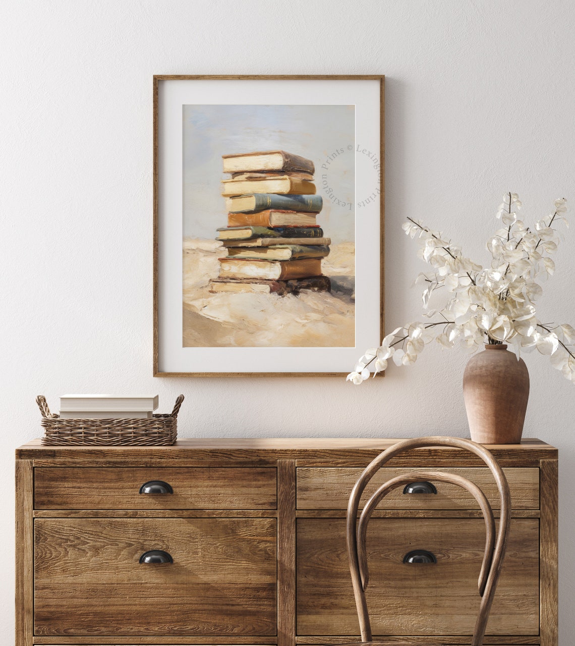 Vintage Stack of Old Books on Beach Sand Book Lover Painting Poster - Image 7