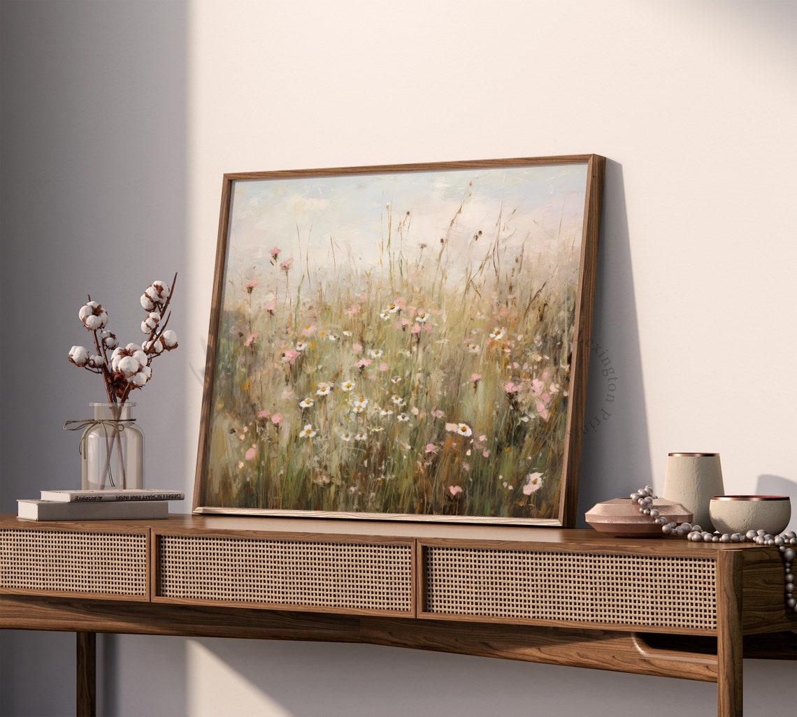 Wildflower Meadow Vintage Pastel Tall Grass Field Art Poster