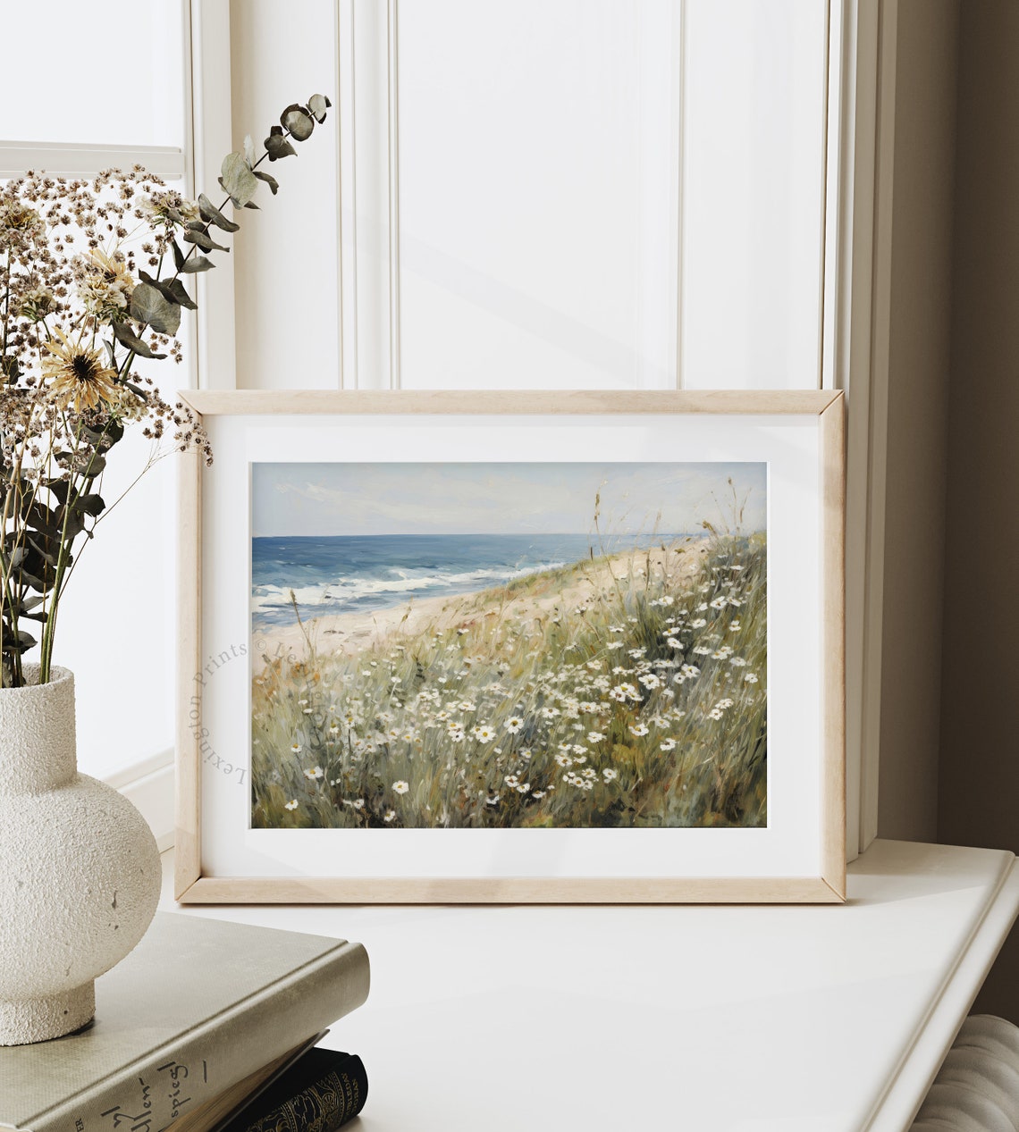 Coastal Wildflower Daisy Field Beach Summer Painting Art Poster - Image 4