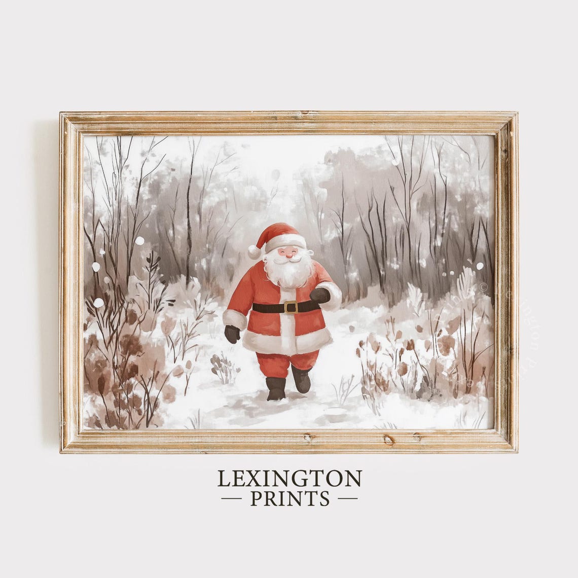 Santa Claus Walking Through Snowy Forest Christmas Vintage Wall Art