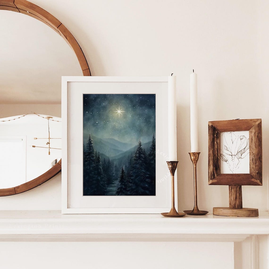 Christmas Star Night Sky Pine Forest Winter Landscape Poster - Image 5