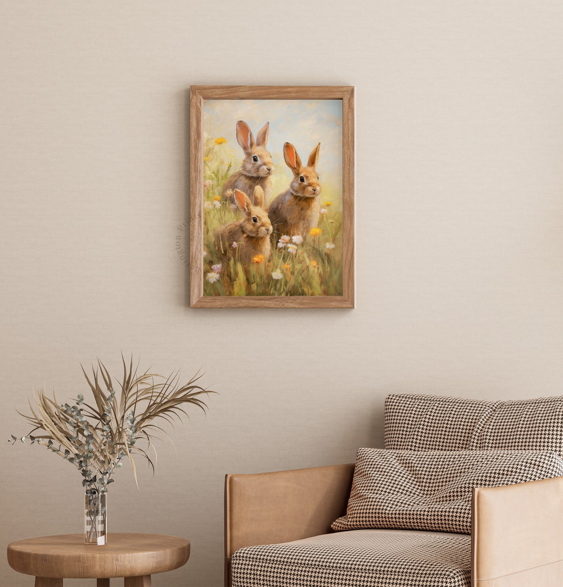 Three Bunnies in a Wildflower Meadow Spring Bunny Rabbit Poster - Image 3