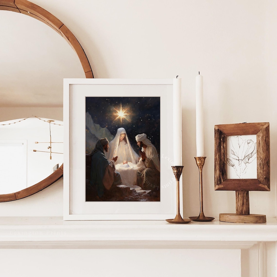 Nativity Scene Baby Jesus Starry Night Christmas Painting Poster - Image 6
