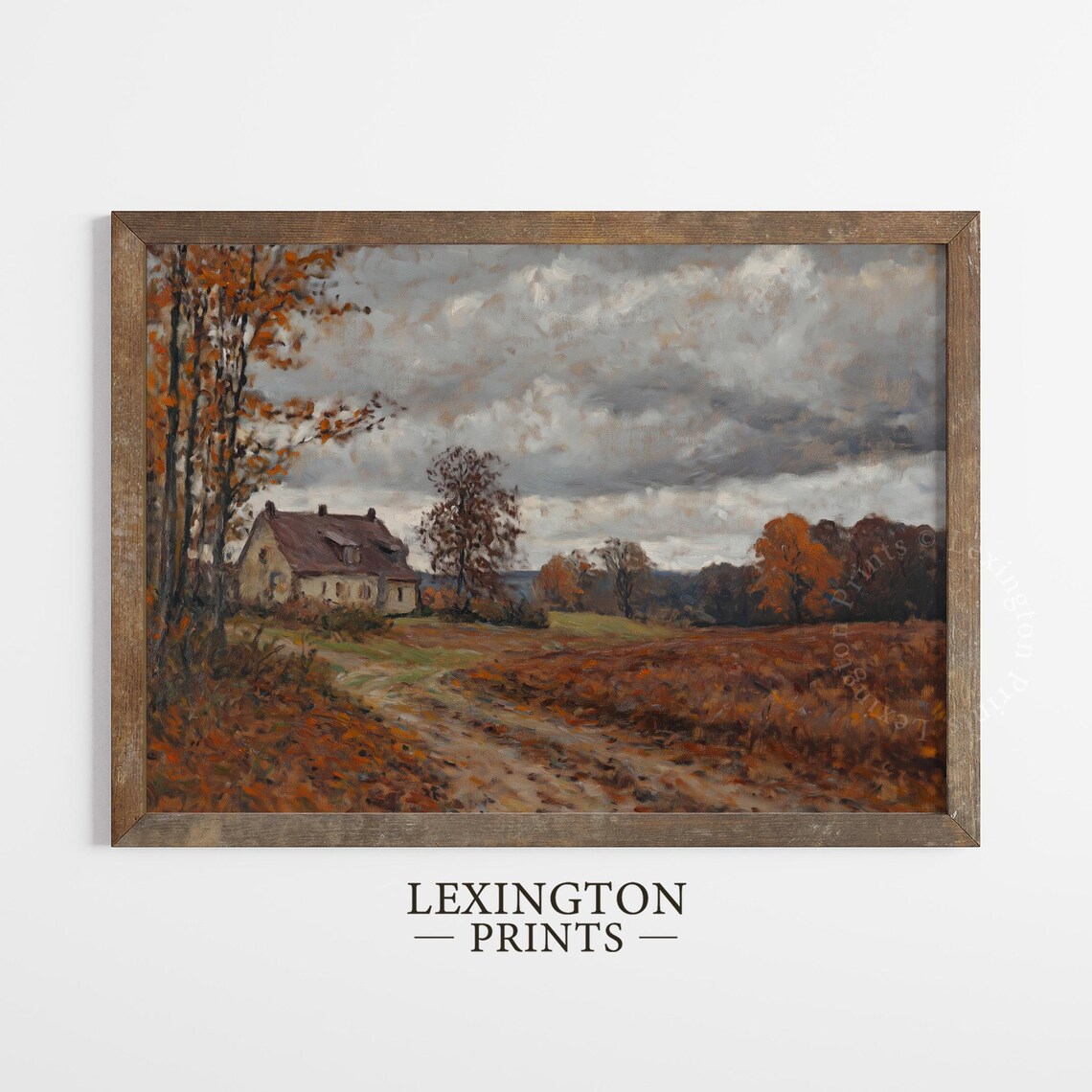 Moody Farmhouse Cottage with Dirt Road Dark Academia Fall Wall Art - Image 4