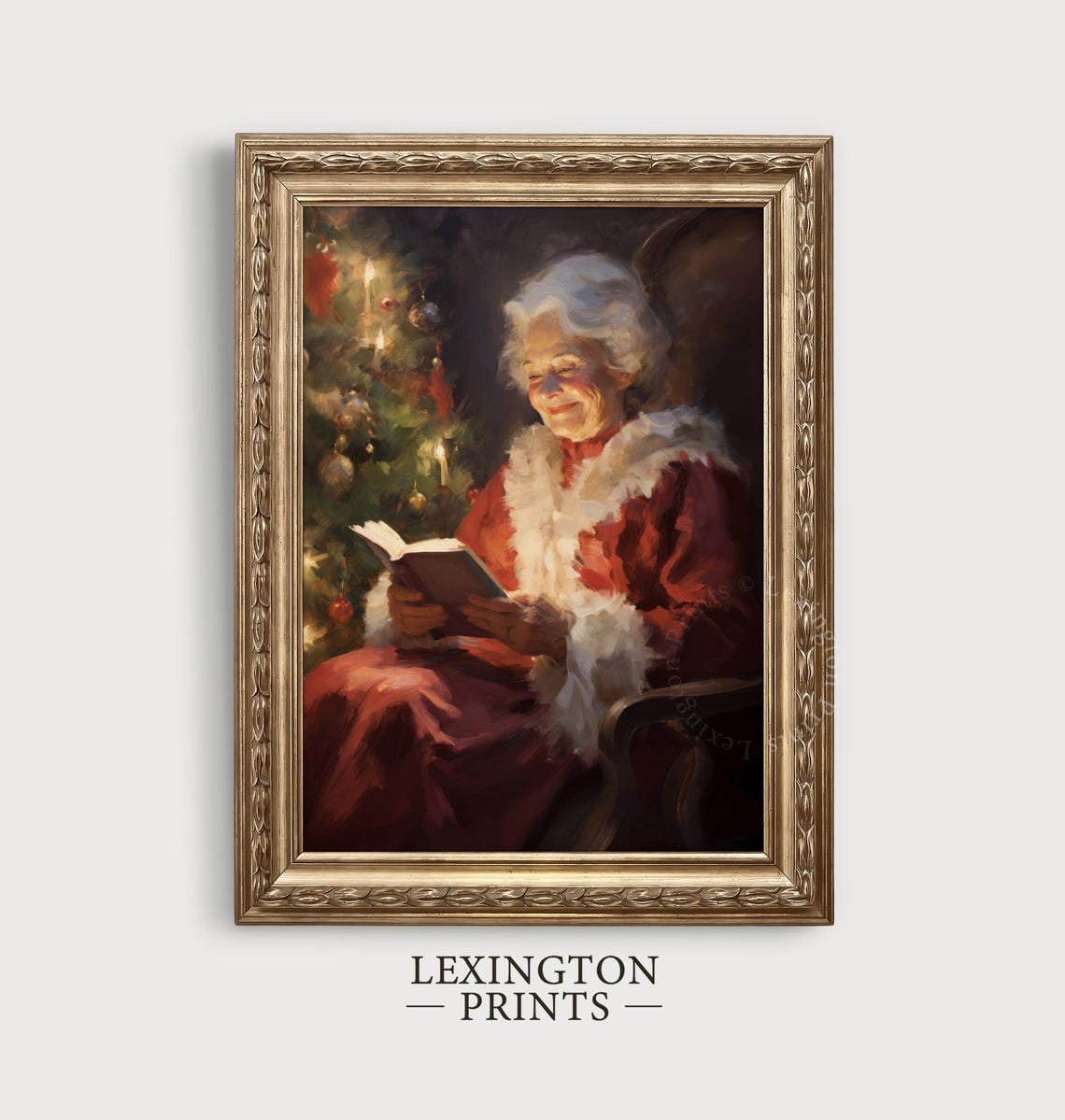 Vintage Christmas Wall Art Mrs Claus Reading Book Christmas Oil Painting Moody Art Academia Santa Christmas Decor Winter Print 235 - Image 3