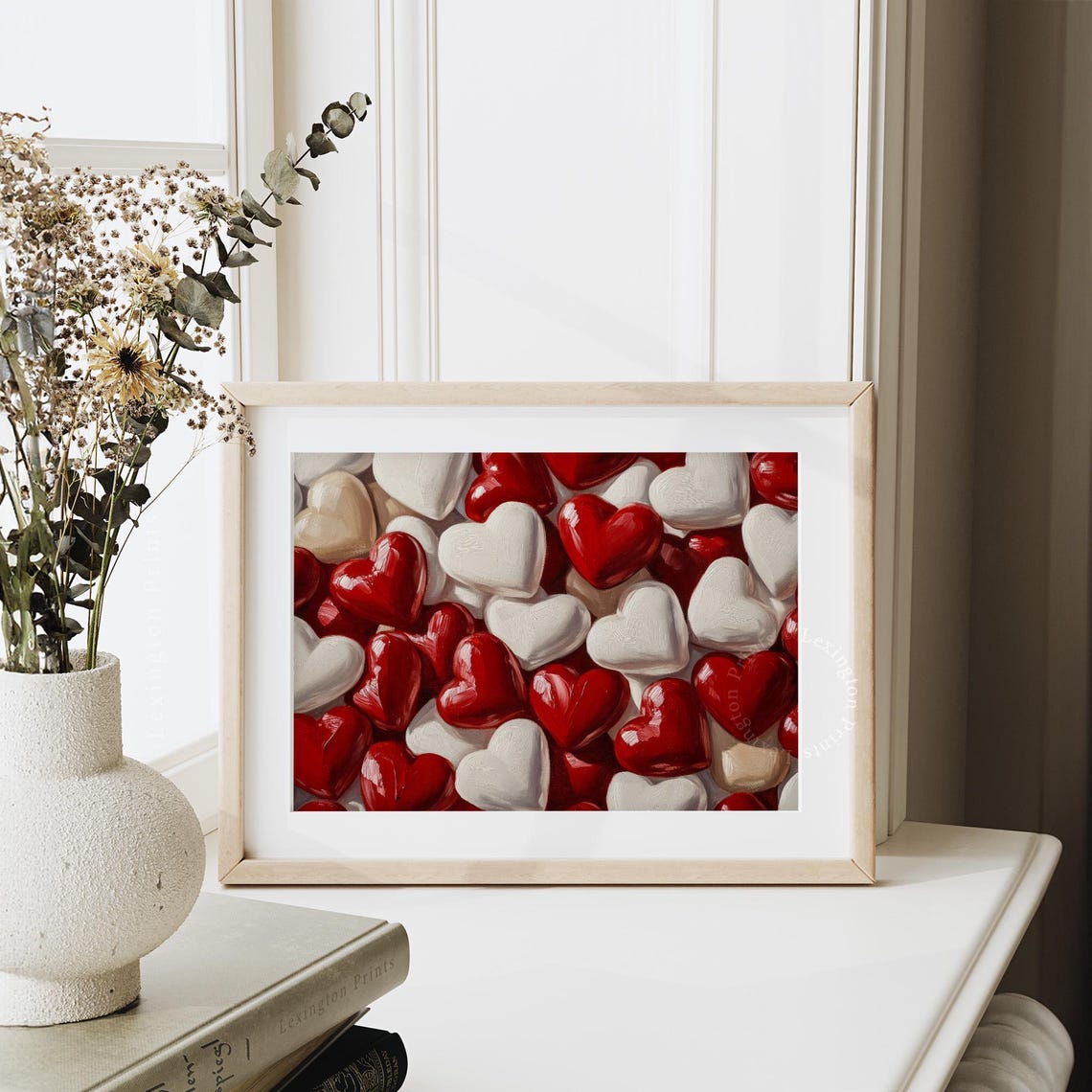 Glossy Red White Cream Candy Hearts Valentine Love Kitchen Wall Art - Image 6